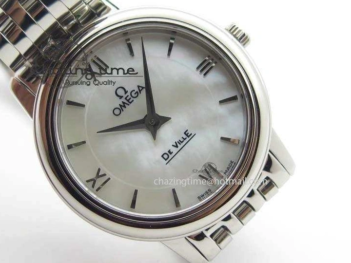 0505 Colorful De Ville 27mm Ladies MK 1:1 Best Edition White MOP Dial On SS Bracelet Ronda Quartz 8191